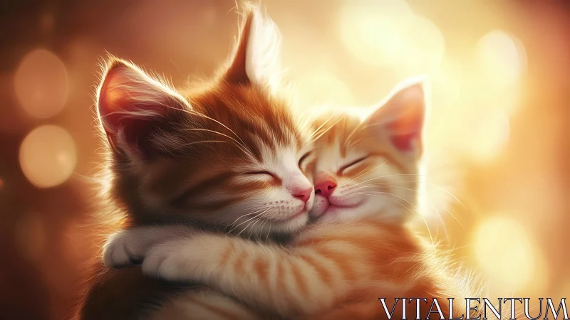 Two Kittens Embracing in Warm Golden Light.
