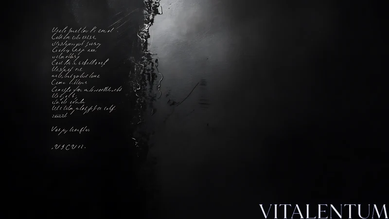 Handwritten script glows beside rough textured black divide