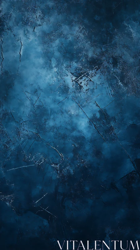 Textured blue abstract surface shows layered tonal gradients and cracks