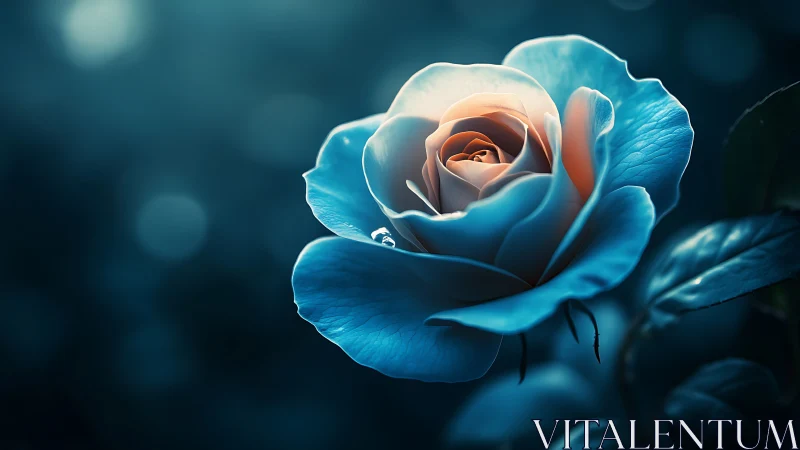 Luminous Blue Rose Blooms Against Twilight Shadows