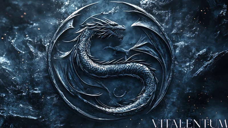 Silver frost dragon coiled in a storm of frozen sparks.