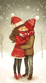 Winter Romance: Snowy Embrace Between Two Figures.