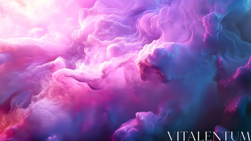 Abstract volumetric cloudscape in pink and purple hues.