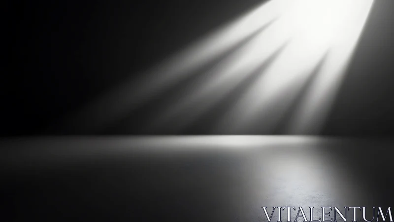 Minimalist spotlight stage with dramatic volumetric lighting.