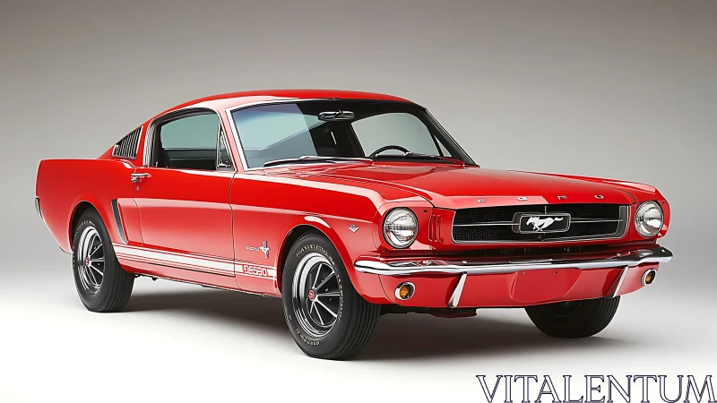 Red classic fastback muscle car in studio profile view.