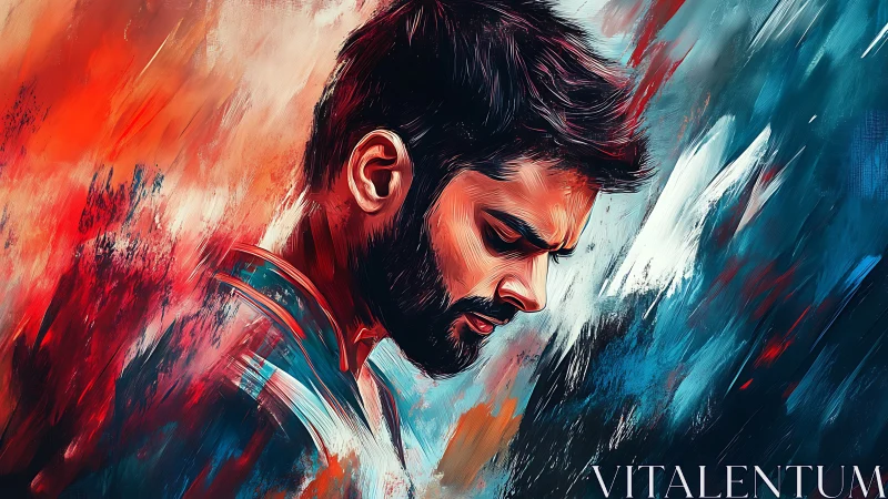 Brooding male portrait in vivid abstract brushstrokes.