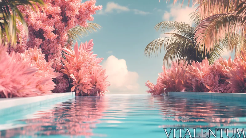 Cotton candy palms guarding a dreamy pastel infinity pool.