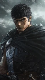 Stormlit warrior with quiet strength and scarred resolve.