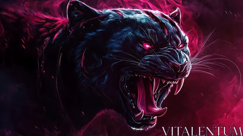 Neon Fury Beast: Glowing Panther in Magenta Storm
