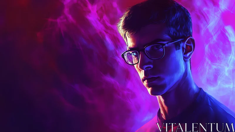 Neon rim-lit male portrait with high contrast dual color lighting