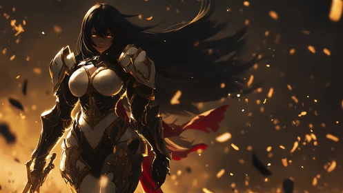 Stormlit warrior strides forward wrapped in embers and steel