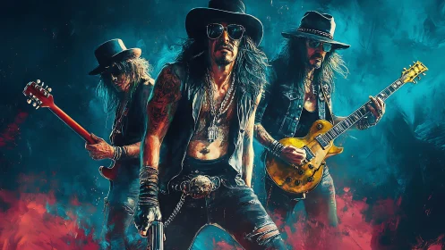 Rock trio performs under neon smoke with gritty attitude