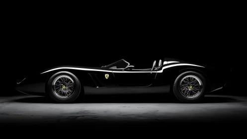 Low-key studio study isolates a classic black racing roadster