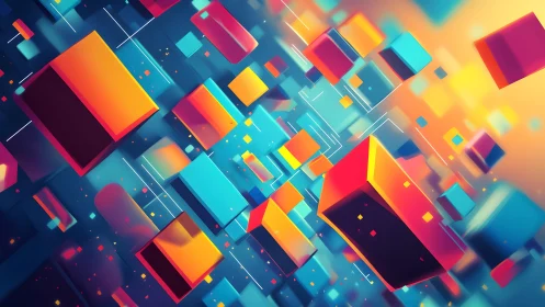 Vibrant 3D Cubes Floating in Abstract Digital Space Artwork.