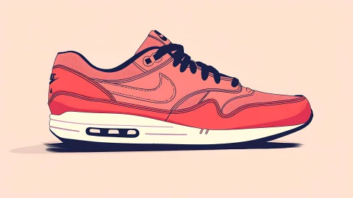 Coral sneaker strides across a minimalist pastel runway.