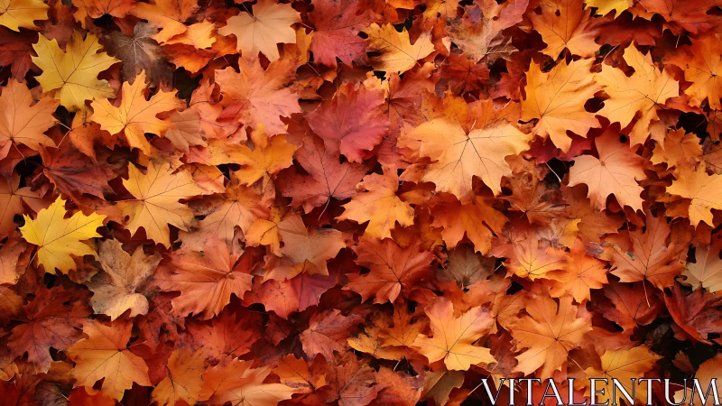 Crimson and amber maple leaves quilt the forest floor