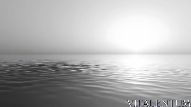 Minimalist monochrome seascape with soft glowing horizon.