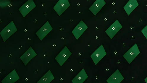 Geometric emerald pattern with glowing diamond clusters.