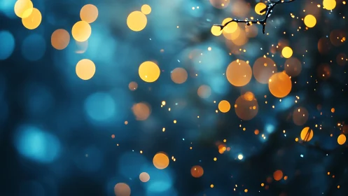 Golden bokeh orbs drift across cool cyan defocused field