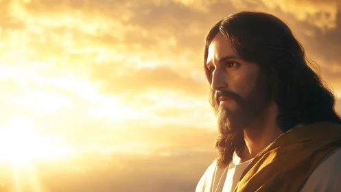 Radiant robed figure in sunset field of high dynamic luminance.