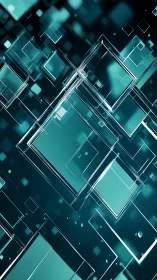 Glowing teal glass squares drifting in a calm digital space.