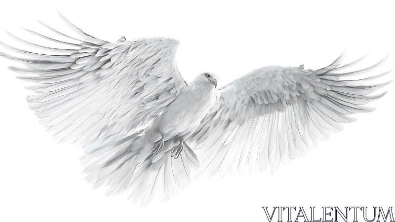 White Dove in Flight, Elegant Minimalist Digital Art Style.