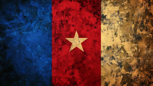 Weathered tricolor flag artwork radiates bold rustic pride