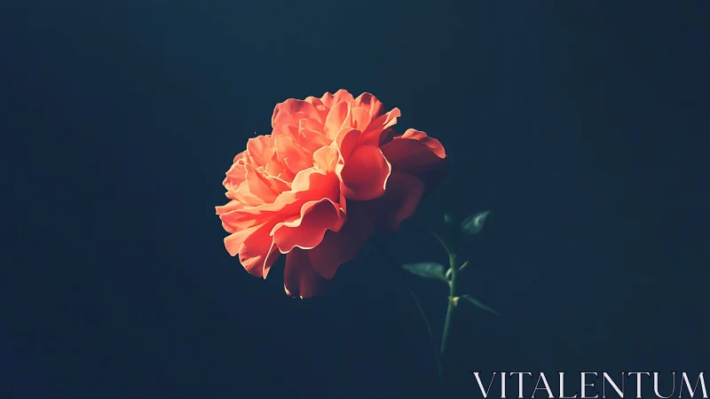 Coral Rose Bloom Against Deep Teal Background.