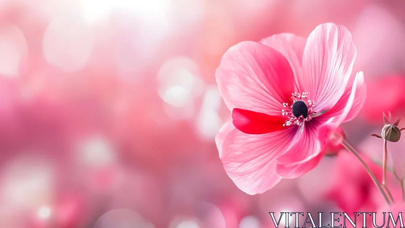 Pink Cosmos Blossom Against Softly Blurred Field.