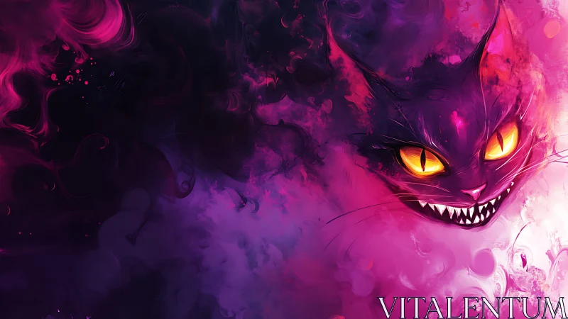 Digital illustration depicting menacing feline creature with luminous golden eyes and translucent sp