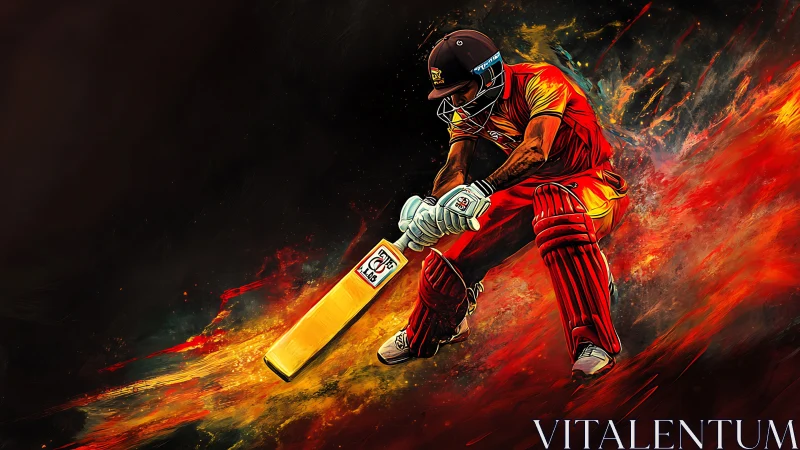 Dynamic cricket batsman rendered in vivid digital motion art
