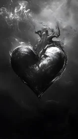 Stylized Heart Form with Dispersed Ink or Smoke Effect