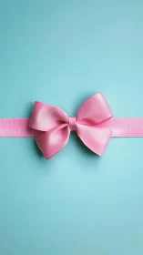 Soft Pink Ribbon Bow Dancing Against Turquoise.