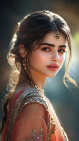 Graceful portrait of a woman in golden dusk light gazing back