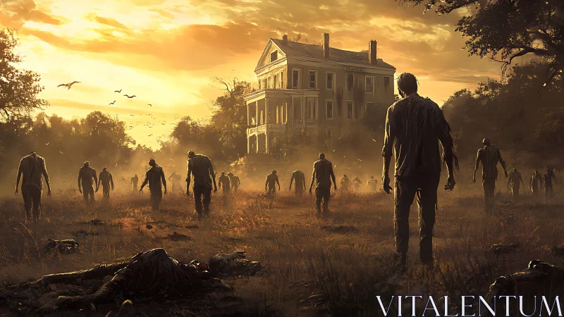 Haunting sunset stroll toward a lonely, crumbling mansion.