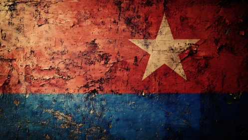 Weathered star blazes across a cracked tricolor wall