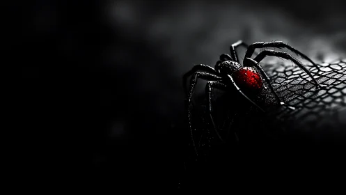 High contrast macro spider study with selective red abdomen illumination