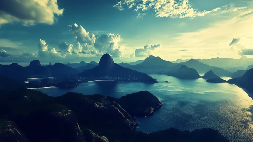 Coastal Mountain Landscape with Bay Formation and Cloud Coverage.