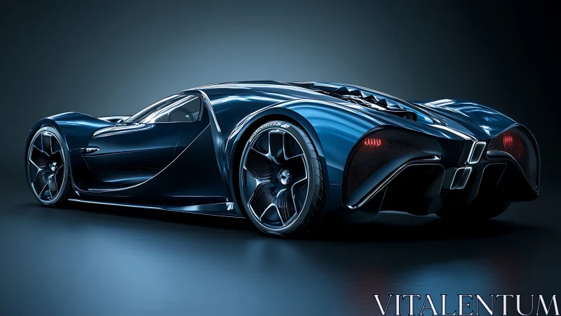 Futuristic hypercar rendered in high-gloss blue 3D lighting