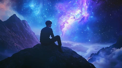 Stargazing quiet on a mountaintop above swirling clouds.