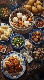 Dim sum banquet rendered in high-detail digital painting realism