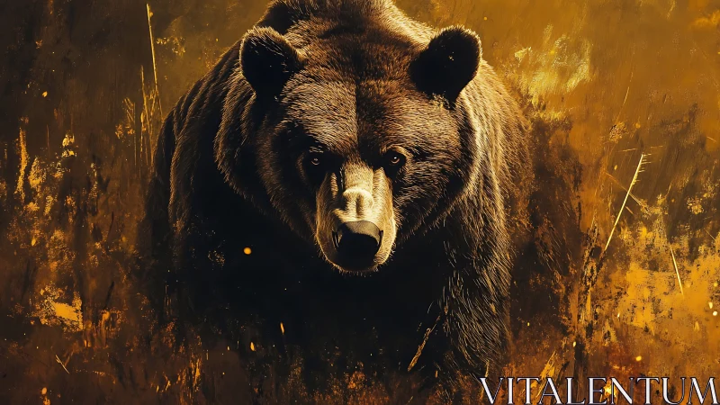 Golden forest guardian bear emerging from painted shadows.