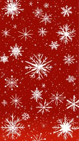 Vectorial white snowflake lattice over saturated red field.
