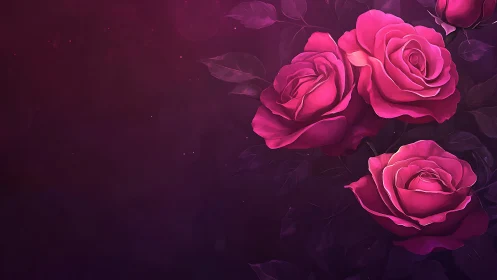 High Dynamic Range Floral Rendering with Neon Pink Roses Against Deep Magenta Background