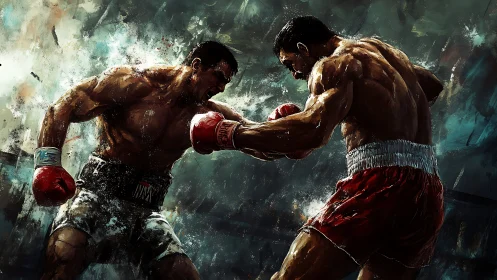 Two Boxers Engaged in Intense Ring Combat