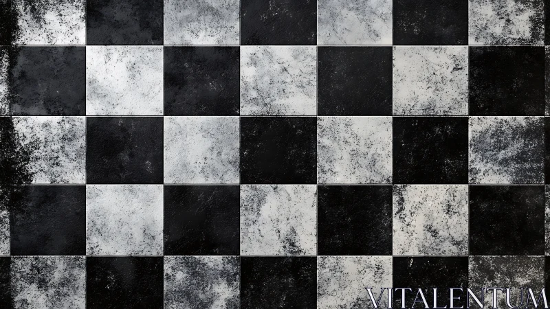 Weathered monochrome checkered tile surface pattern.