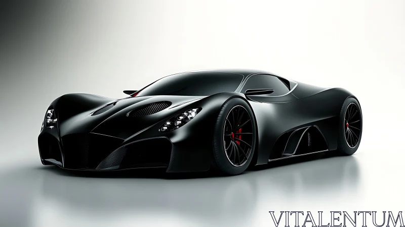 Matte black hypercar rendering with sculpted aerodynamic body.