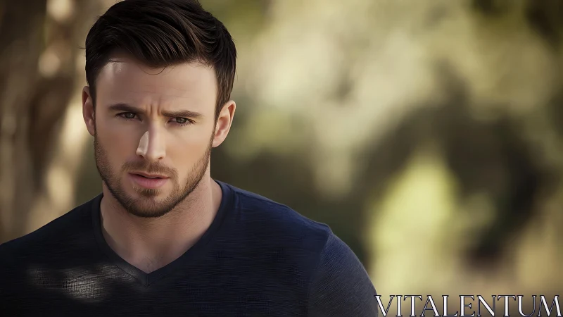 Male portrait in shallow depth-of-field outdoor digital study