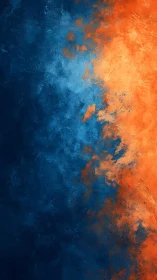 Bicolor abstract field with opposing cobalt and ember textures.