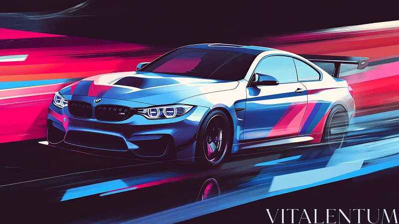 Electric night racer streaking through neon highway dream.